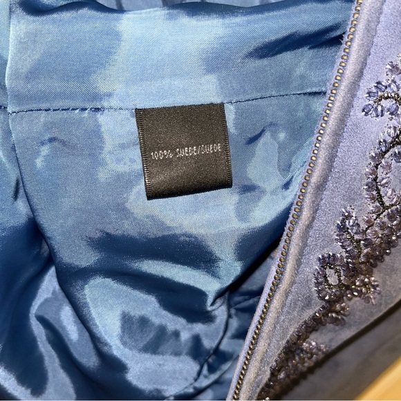 Lafayette 148 New York blue beaded suede blazer jacket zip front 10 - Picture 7 of 7